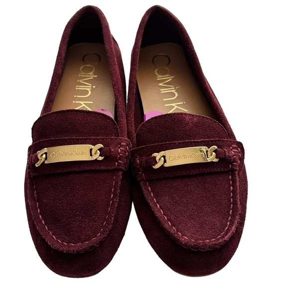 NWT Calvin Klein Lunasi Suede Leather Loafers Dark Cranberry size 8.5 - Picture 8 of 13